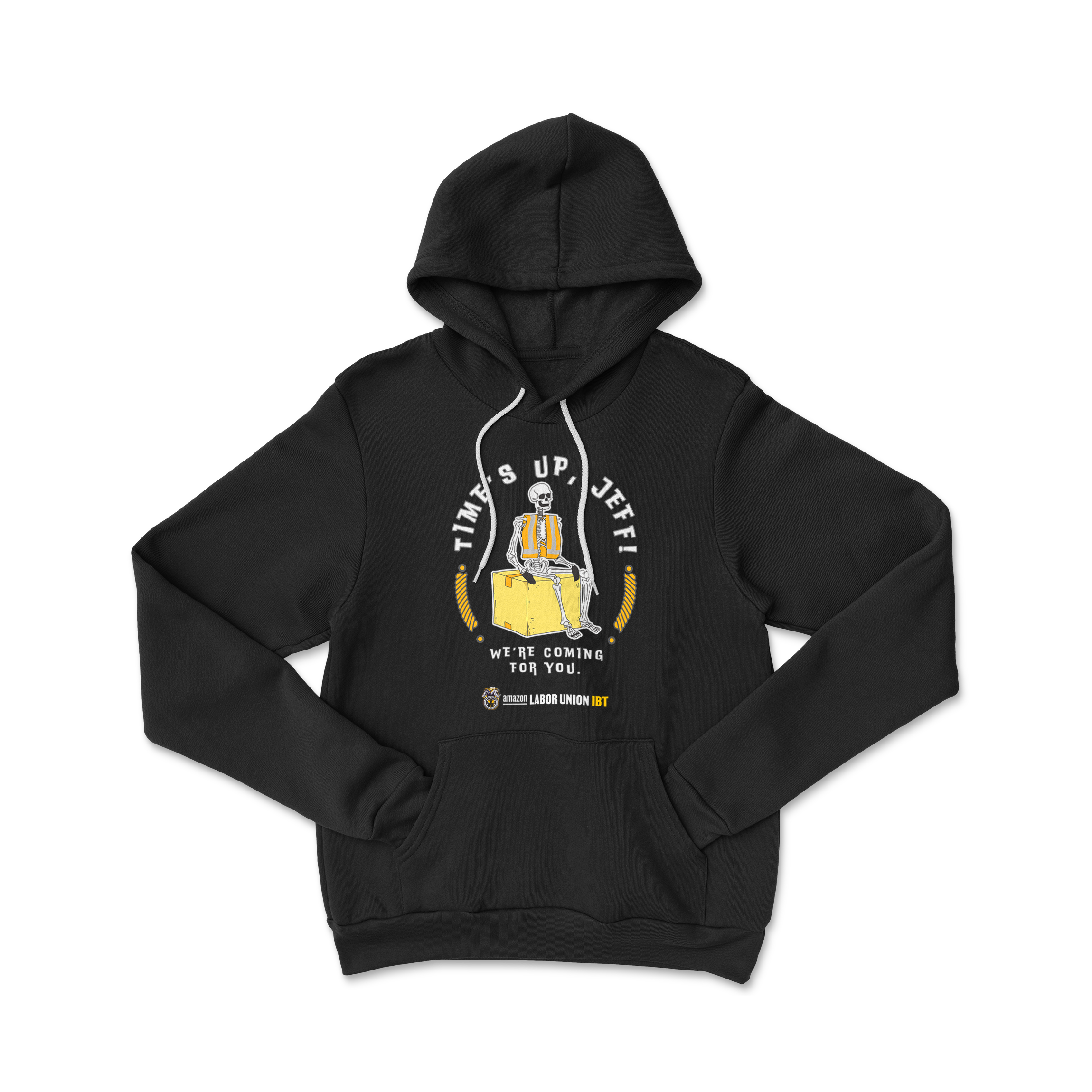 Black hoodie with graphic design on a white background