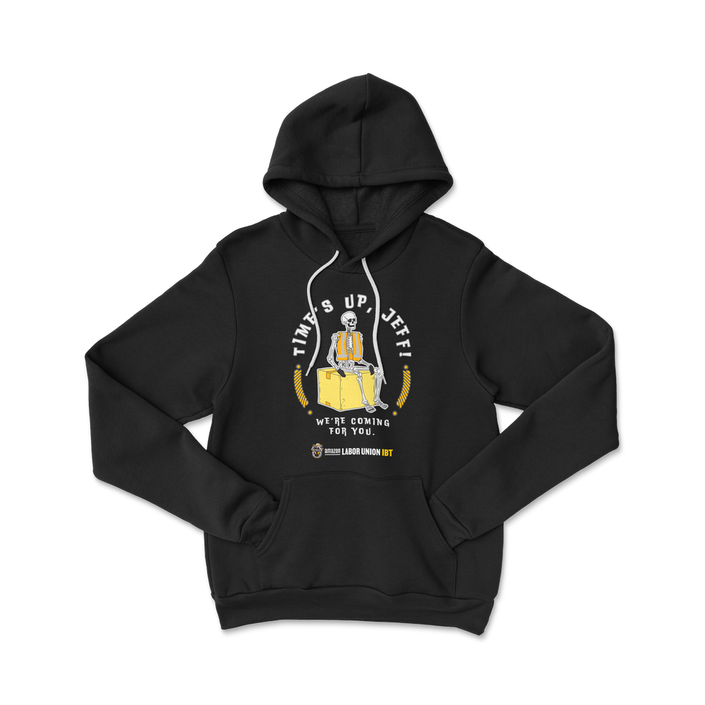 Black hoodie with graphic design on a white background